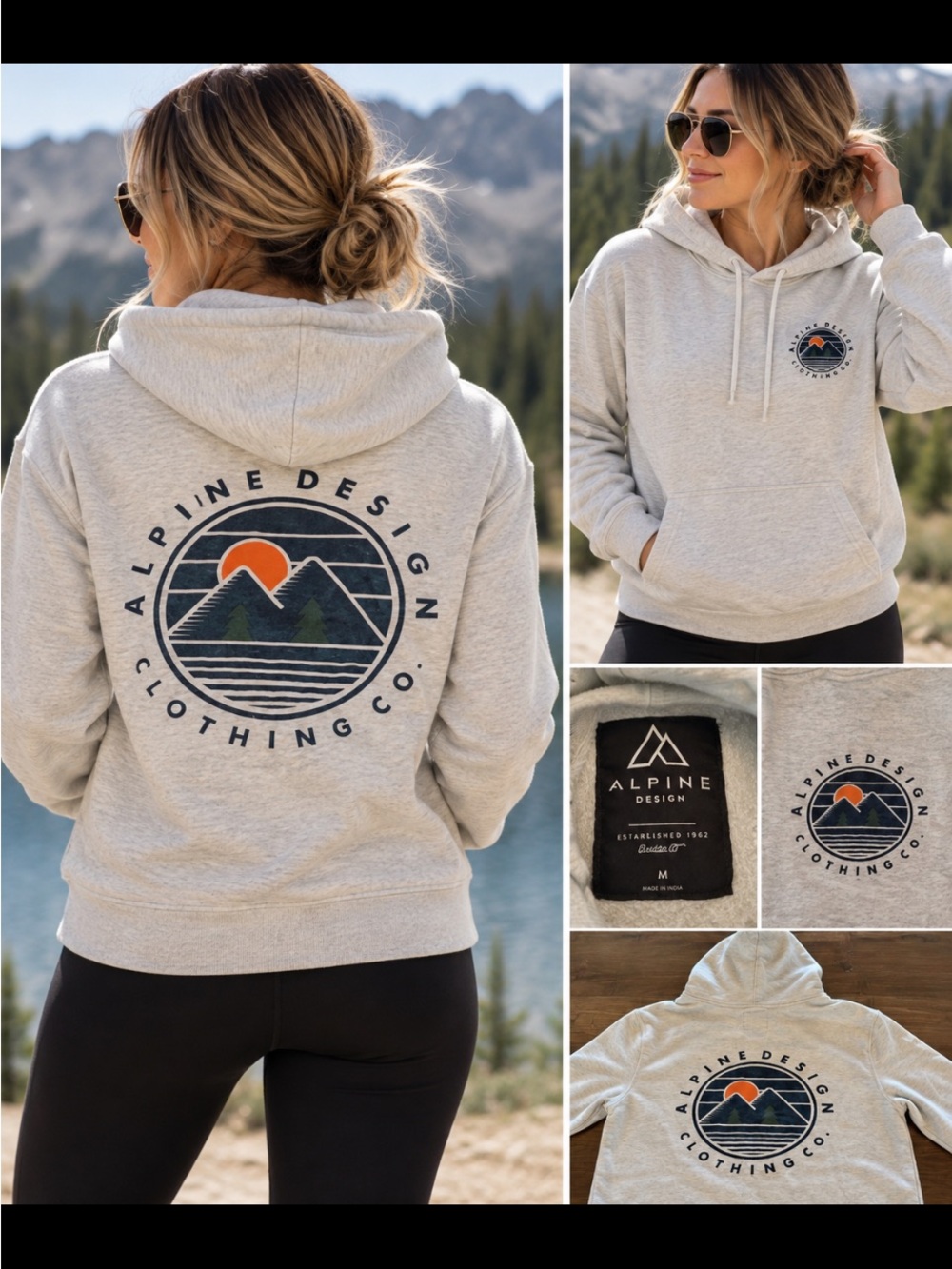 Alpine Design Women's Light Gray Graphic Pullover Hoodie with Orange Accent
